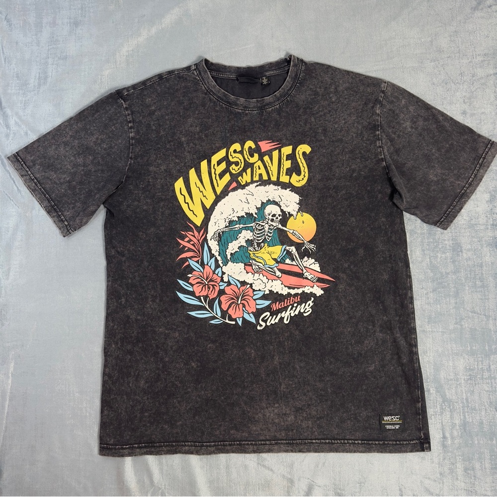 Wesc Black Graphic 'Wesc Waves' Surf Tee with Yellow Accents